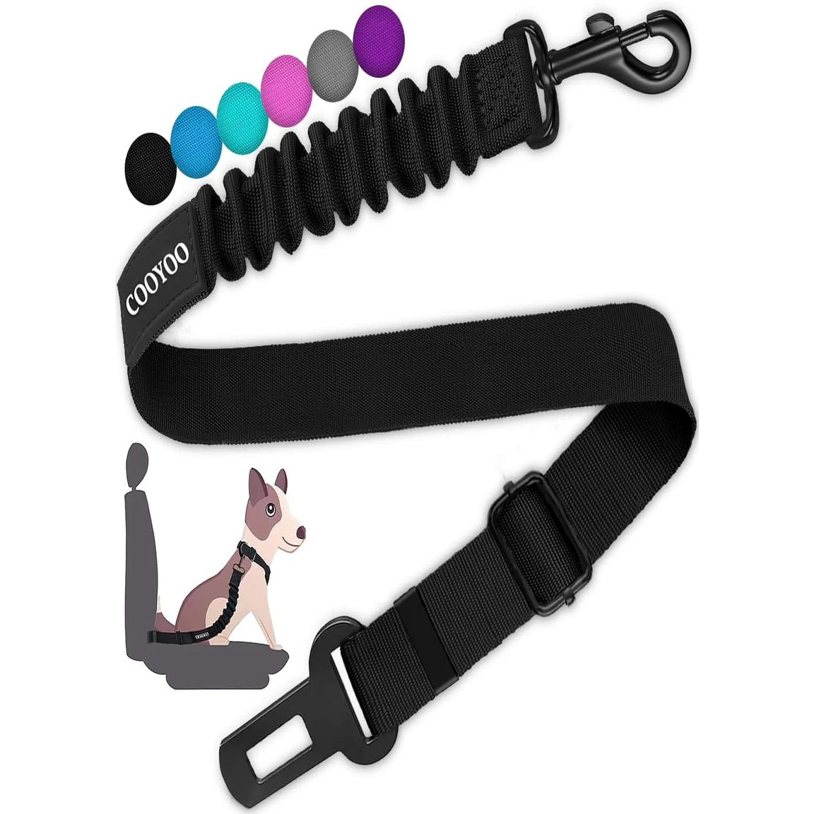 Dog Seat Belt, Durability Retractable Dog Car Harness Adjustable Dog Seat Belt for Vehicle Nylon Pet Safety Seat Belts Heavy Duty & Elastic (1 Pack Black)