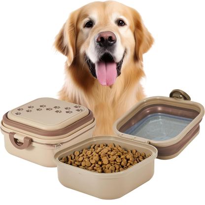 Collapsible Dog Water Bowl 30Oz, 2 in 1 Portable Travel Dog Food Bowl with Lid, Easy Carry Loop Handle, Foldable Dog and Cat Food Bowl, Perfect for Traveling, Walking, Hiking 