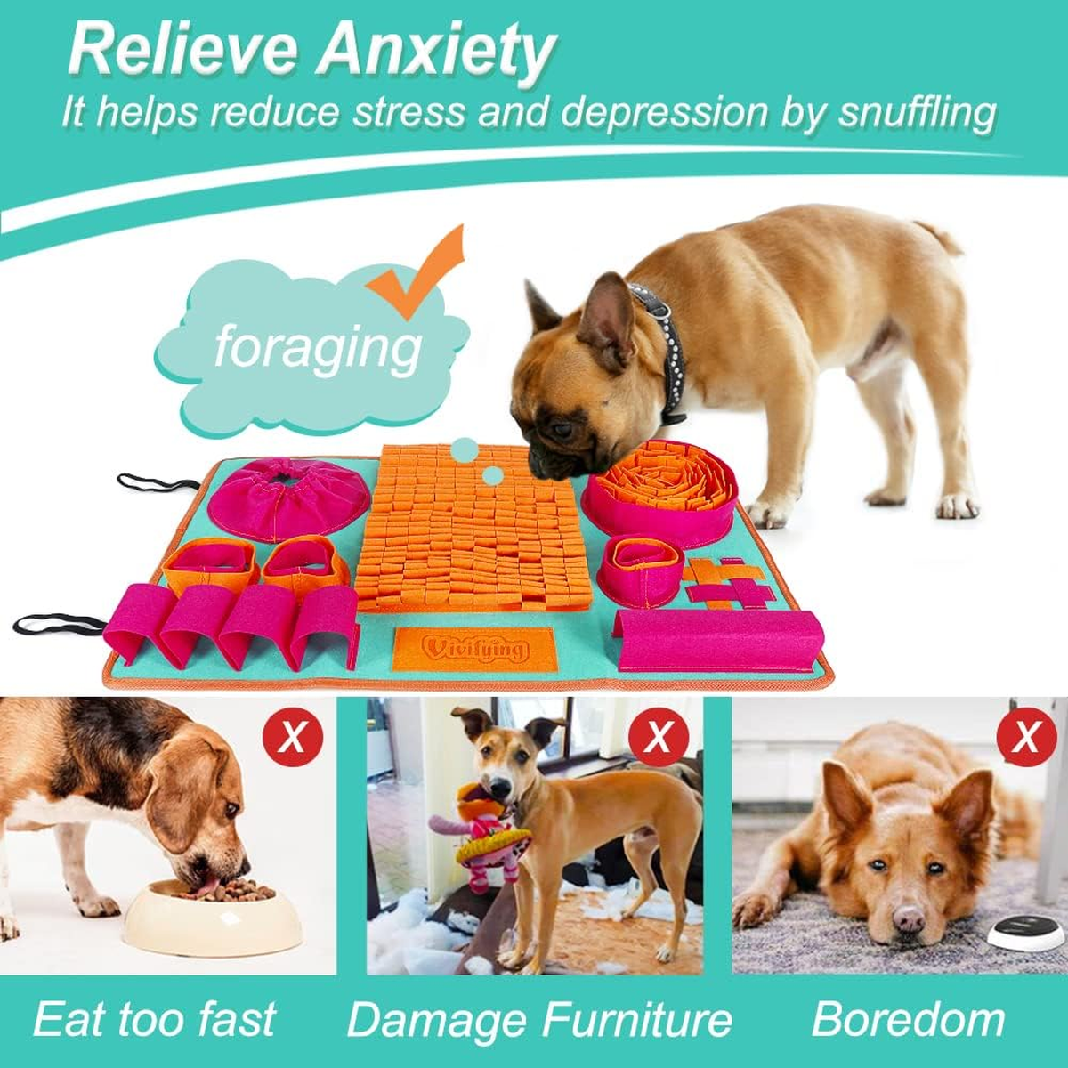 Snuffle Mat for Dogs, Interactive Dog Enrichment Toys for Small Dogs and Cats Slow Eating and Keep Busy, Sniff Mat for Boredom and Mental Stimulation