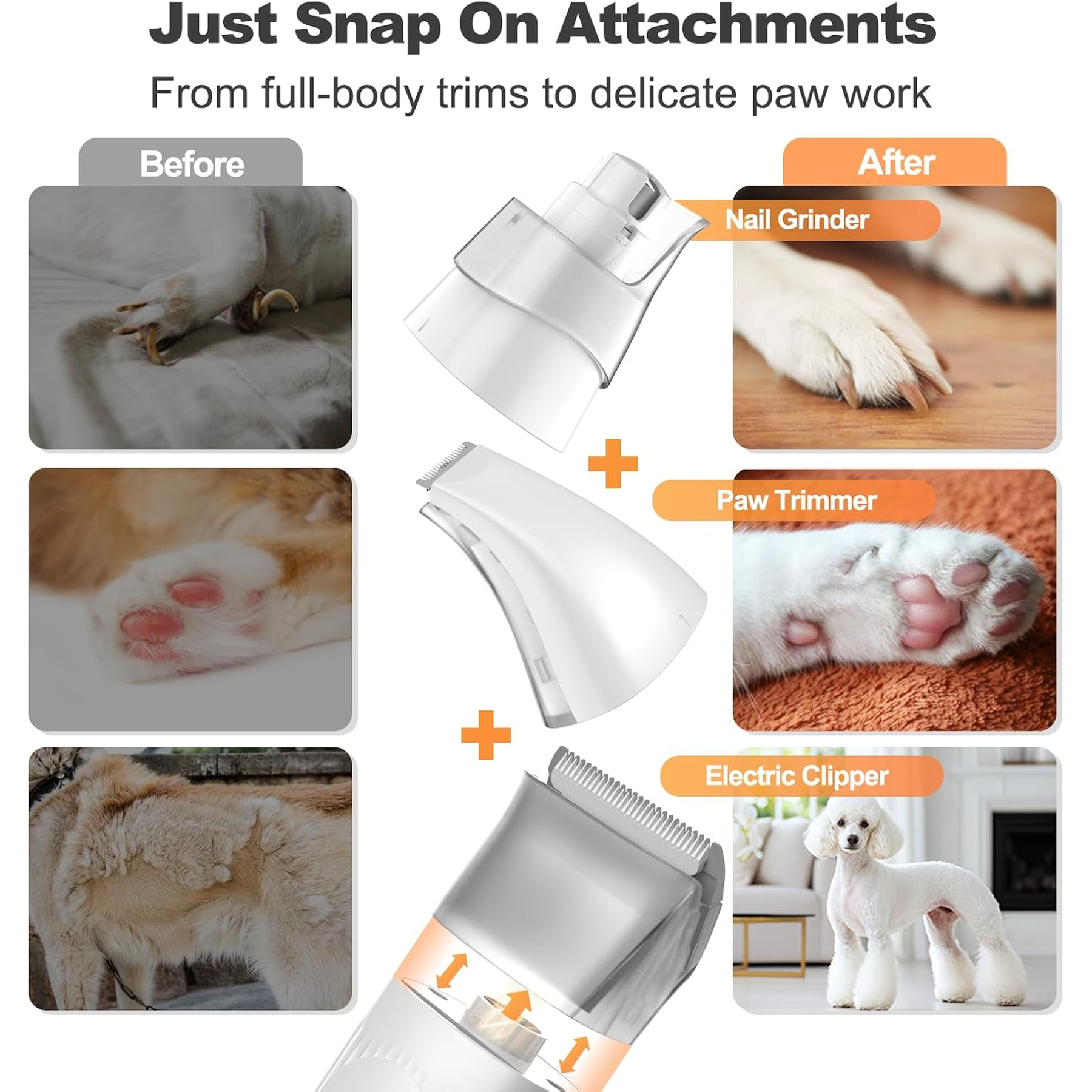 Afloia 6-In-1 Dog Grooming Kit, Pet Grooming Vacuum for Shedding, Dog Hair Vacuum with Clipper Nail Trimmer Grinder, Pet Brush Groomer at Home, Low Noise Cats Hair Remover, 1.5L Dust Cup, White