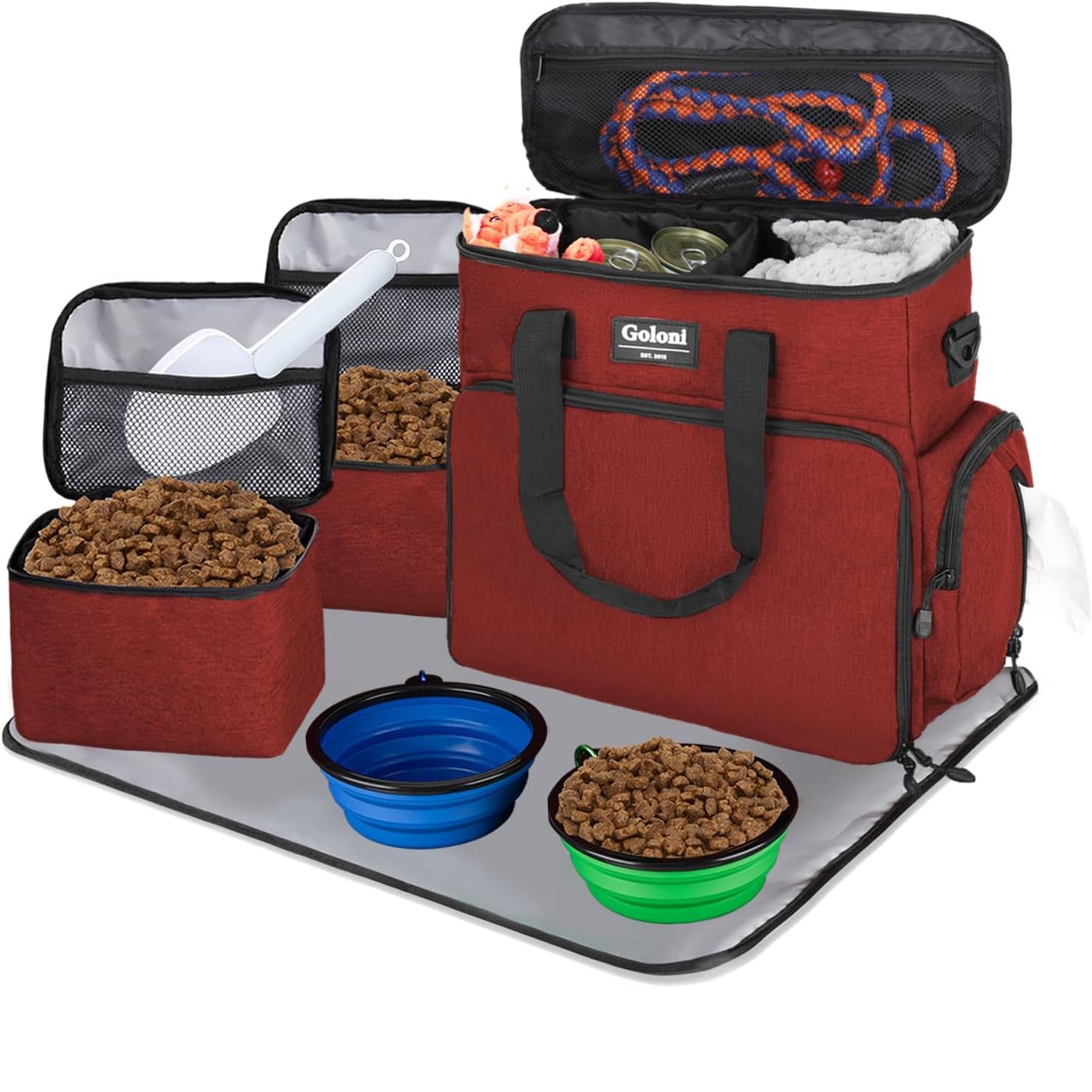Dog Travel Bag Airline Approved–Pet Travel Tote with Collapsible Bowls,Food Containers & Feeding Mat–Multi-Pocket Organizer for Dogs & Cats, Durable & Water-Resistant for Hiking,Trips,Outdoors