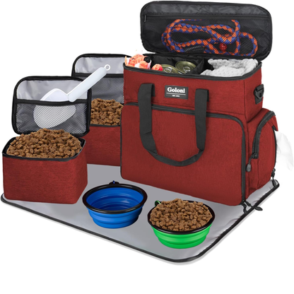Dog Travel Bag Airline Approved–Pet Travel Tote with Collapsible Bowls,Food Containers & Feeding Mat–Multi-Pocket Organizer for Dogs & Cats, Durable & Water-Resistant for Hiking,Trips,Outdoors