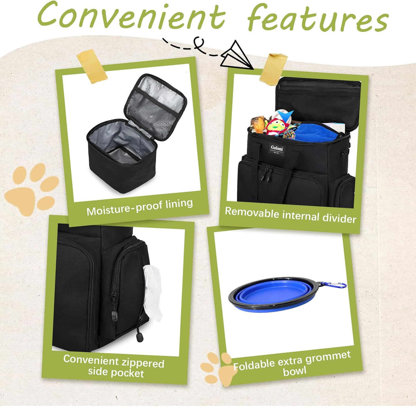 Dog Travel Bag Airline Approved–Pet Travel Tote with Collapsible Bowls,Food Containers & Feeding Mat–Multi-Pocket Organizer for Dogs & Cats, Durable & Water-Resistant for Hiking,Trips,Outdoors