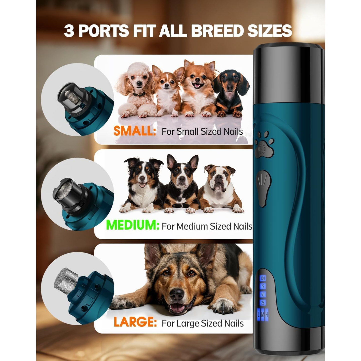 Dog Nail Trimmers and Dog Nail Clippers Kit, Whisper Quiet Electric Grinder with Light, for Small, Medium, Large Dogs, Cats Toenail Grooming, 3 Speeds