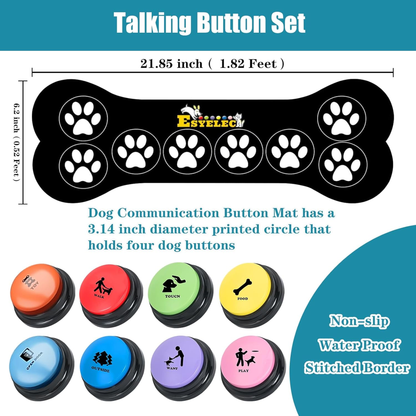 Dog Buttons for Communication Starter Pack 8 Dog Talking Button Set, 30S Voice Recording Speaking Button Pet Speech Training Buzzers with 30 Scene Stickers and Dog Button Mat for Animal Training