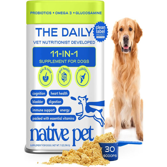 Dog Vitamins & Supplements - 11-In-1 Vitamin Powder for Dog Food Topper - Collagen, Glucosamine, Probiotics, Omega & More- Supports Healthy Gut, Mobility & Overall Health - 30 Scoops