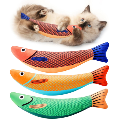 Fish Cat Kicker Toys, 3 Pack, Catnip Crinkle Sound, Soft and Durable, Interactive Kitten Kicker for Indoor Exercise 9.4 Inches 