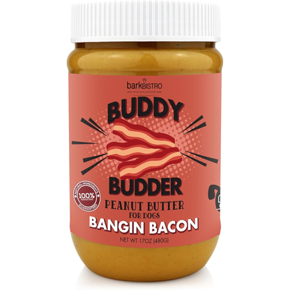 BUDDY BUDDER Bangin Bacon Peanut Butter, 100% Natural, 17Oz, Dog Treat, Pill Pocket, Made in USA