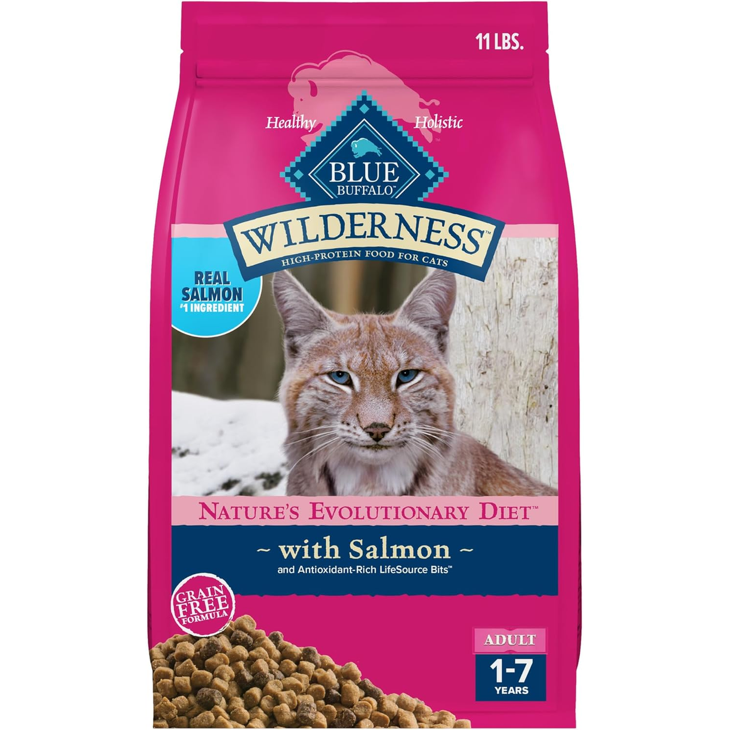 Blue Buffalo Wilderness Natural High Protein, Grain Free Dry Food for Adult Cats, Salmon - 11 lbs