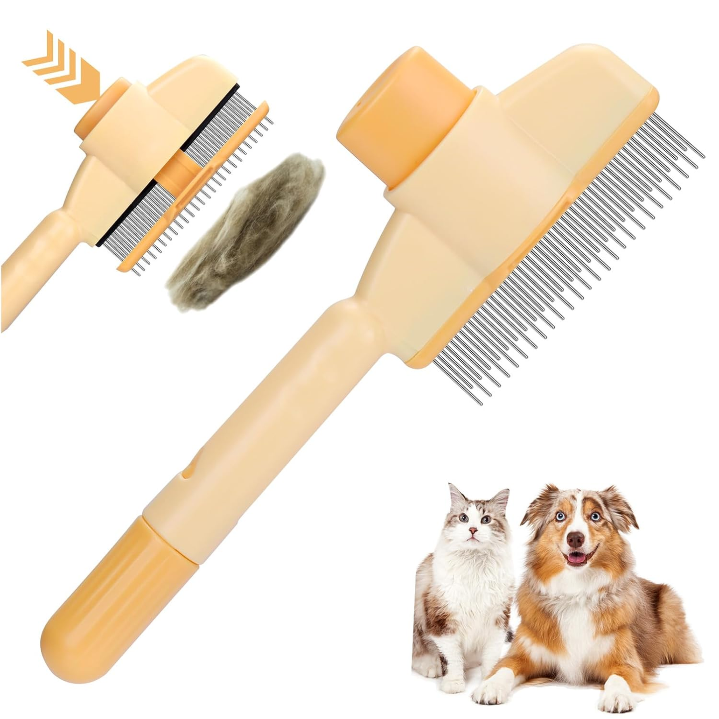 Rotatable Flea Comb for Cats and Dogs, Self Cleaning Pet Flea Comb Grooming Brush for Shedding and Detangling, Fine Tooth Tick Lice Comb for Short & Long Pet Hair Removal Tool,2 Pcs