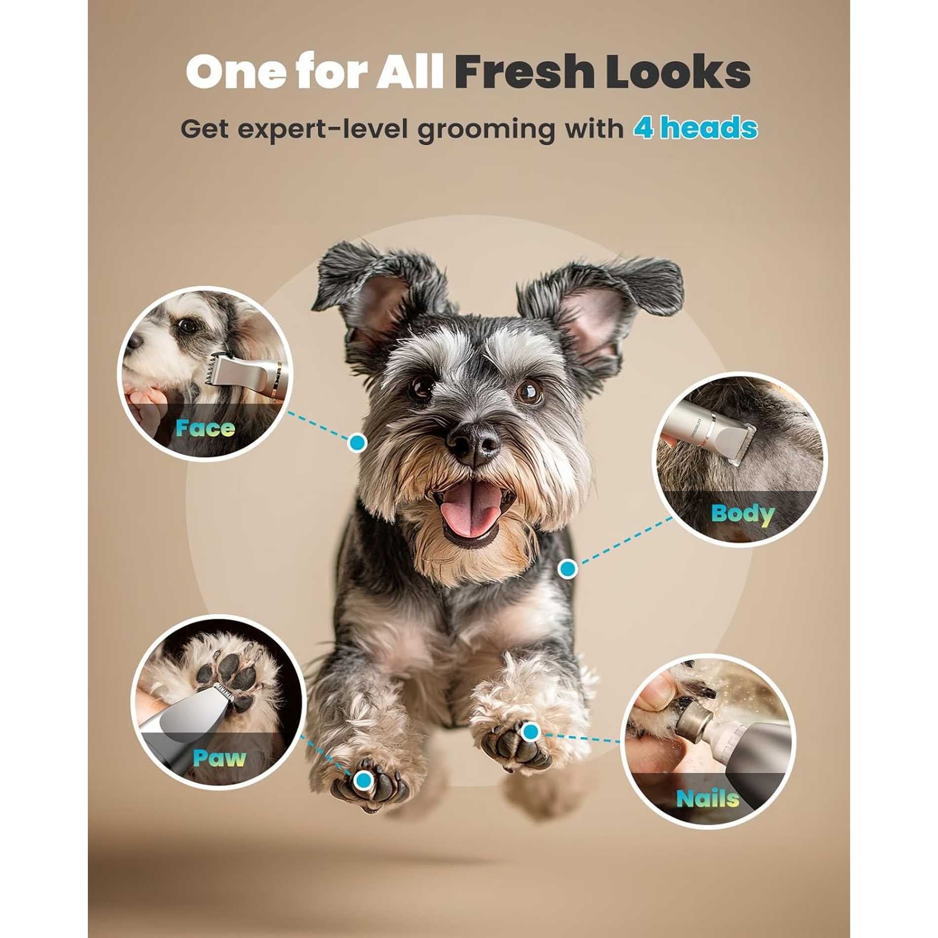 4 in 1 Dog Grooming Kit with LCD Display, Dog Hair Trimmer for Paw Nail Grinder, Rechargeable Cordless Low Noise Waterproof Pet Clippers