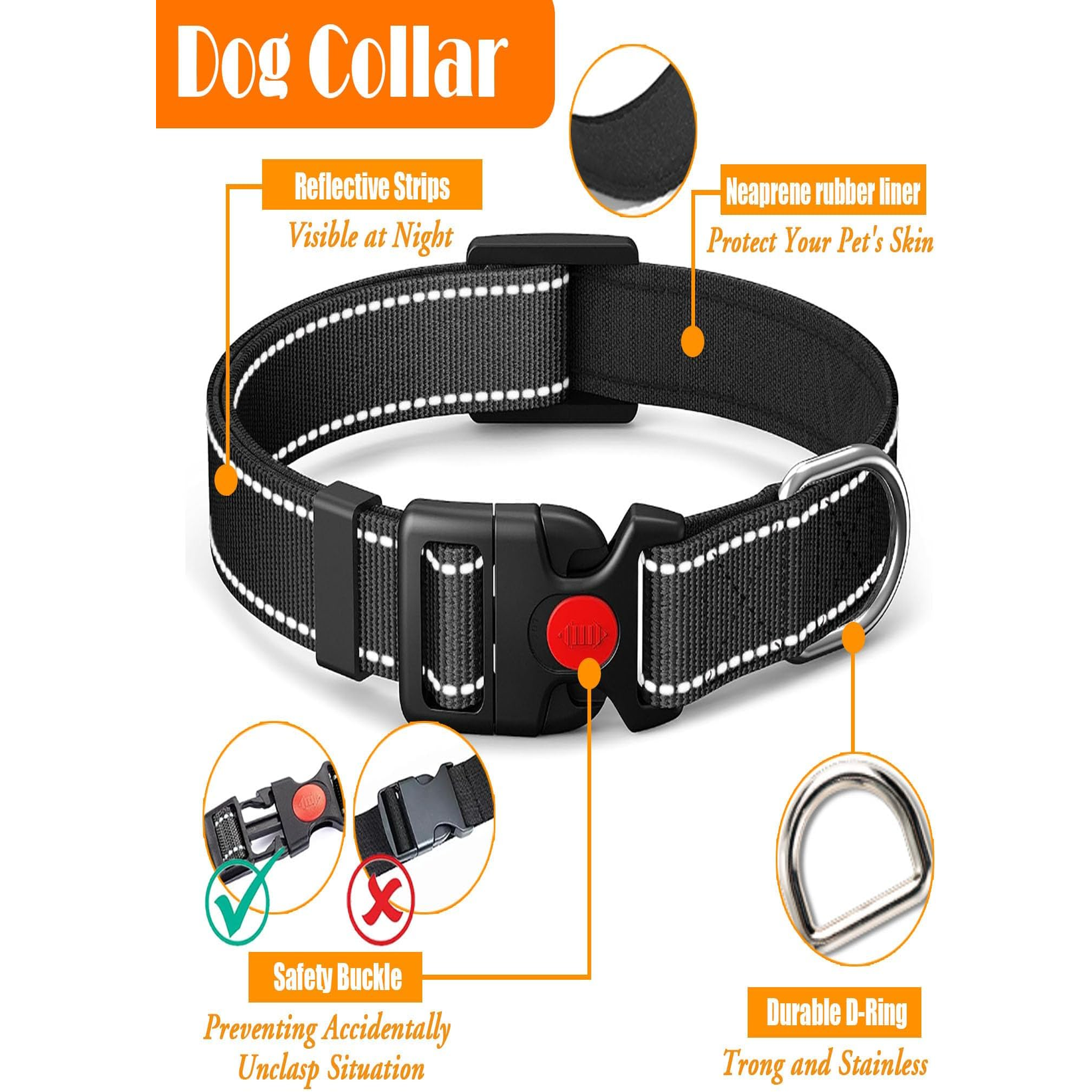 No Pull Dog Harness, Collar & Leash Set | Includes Dog Seat Belt, Collapsible Bowls & Poop Bag Dispenser, Fits Small to Large Dogs(Black-XL)