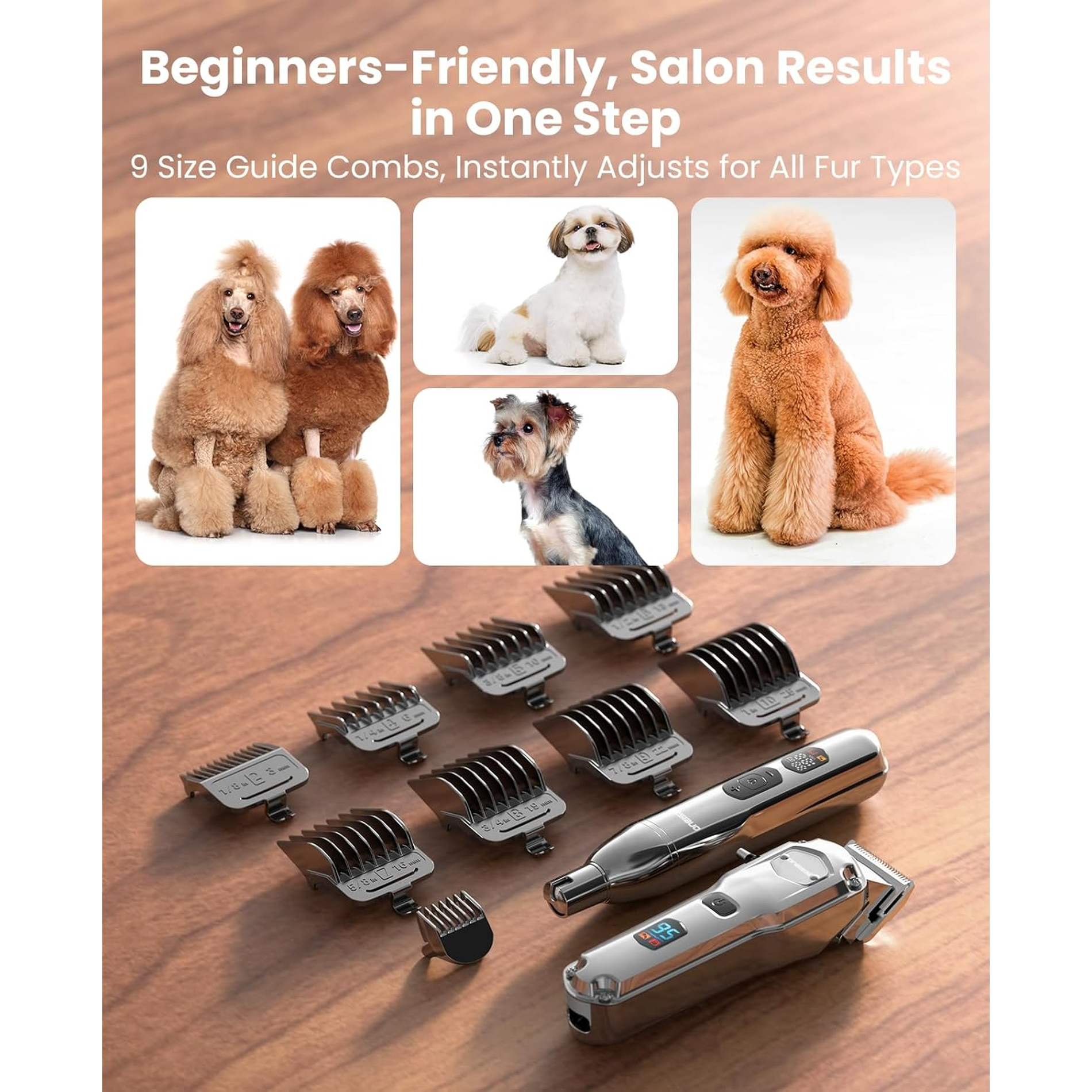 Dog Clippers for Grooming Thick/Heavy Coats, 4-In-1 Dog Grooming Kit Low Noise with Stainless Steel Blade, Cordless Dogs Paw Trimmer Pet Nail Grinder for Small & Large Dogs Cats 