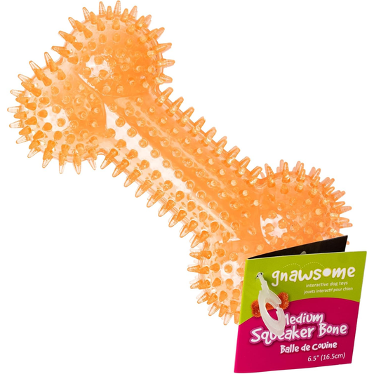 Dog Toys - 6.5” Spiky Squeaker Bone - Medium - Dental & Gum Wellness - Stimulating Fun - Hidden Squeaker - Durable for Heavy Chewers - 100% Bpa-Free - Assorted Colors