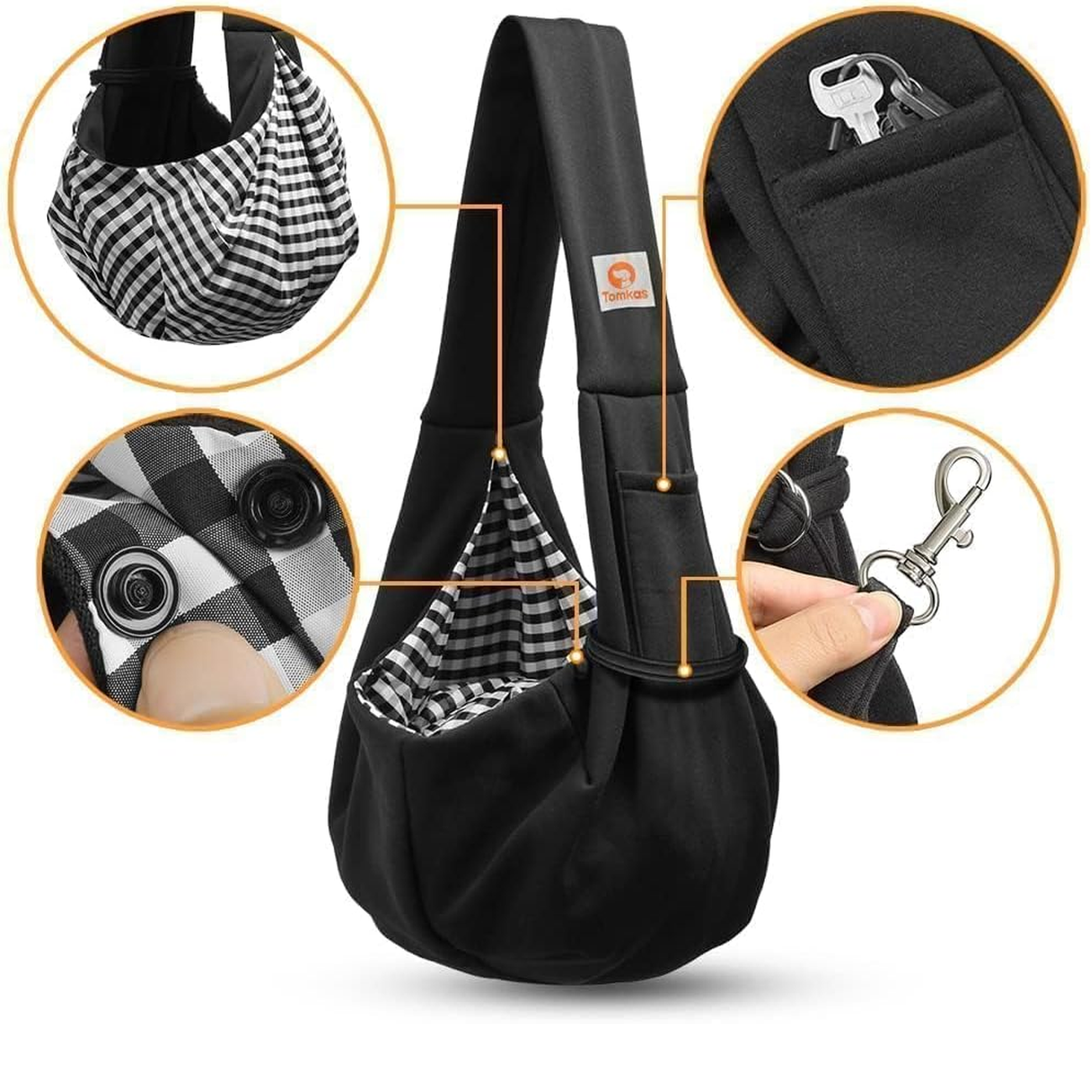 Dog Sling Carrier - Classic Pocket & Classic Strap (Black)