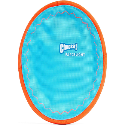 Chuckit! Paraflight Flying Disc Dog Toy - Water Floating Flyer - Durable Nylon Construction with Soft Rubber Edges 