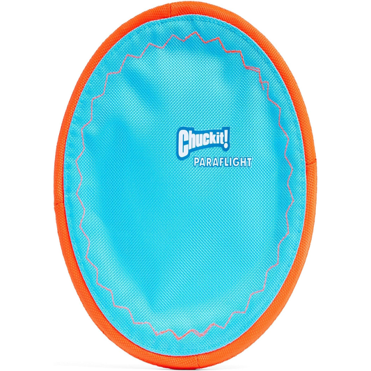 Chuckit! Paraflight Flying Disc Dog Toy - Water Floating Flyer - Durable Nylon Construction with Soft Rubber Edges 