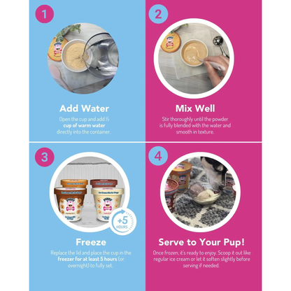 Puppy Scoops Dog Ice Cream Mix - Just Add Water and Freeze, Doggy Ice Cream Mix Packets, Gifts for Dogs, Variety 4 Pack Ice Cream Mix Made in USA