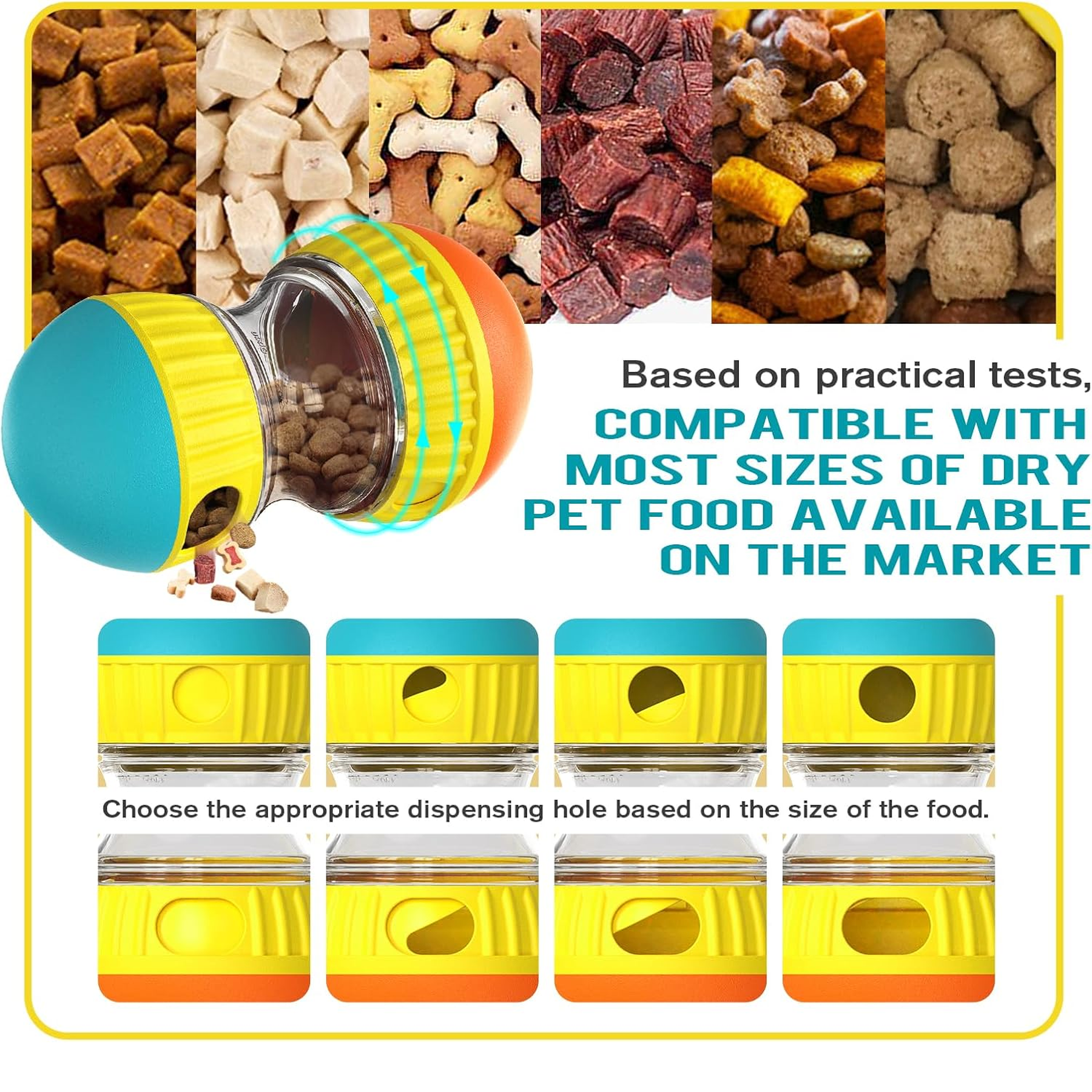 Dog Treat Dispensing Puzzle Toy Adjustable Food Dispenser Slow Feeder Puppy Enrichment Rolling Ball Pet Interactive Chase Toys Stimulating Game for Small Medium Dogs Gift to Keep Them Busy