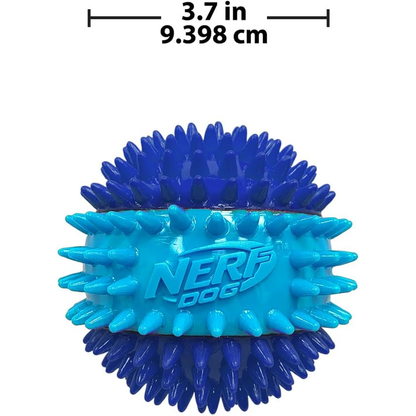 Nerf Dog 3.7In TPR 3-Part Spike Squeak Ball Dog Toy - Dark Blue/Light Blue