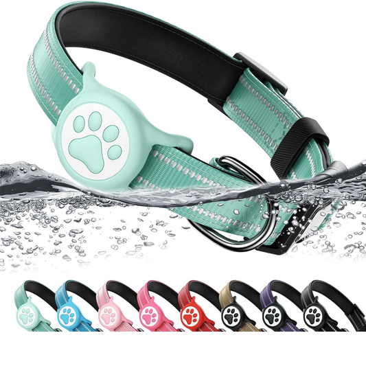 Airtag Dog Collar, Reflective Ultra-Durable Nylon Padded with QR Code Buckle & IP68 Waterproof Air Tag Holder Compatible for Apple Airtag, Comfortable for Small Medium Large Dogs