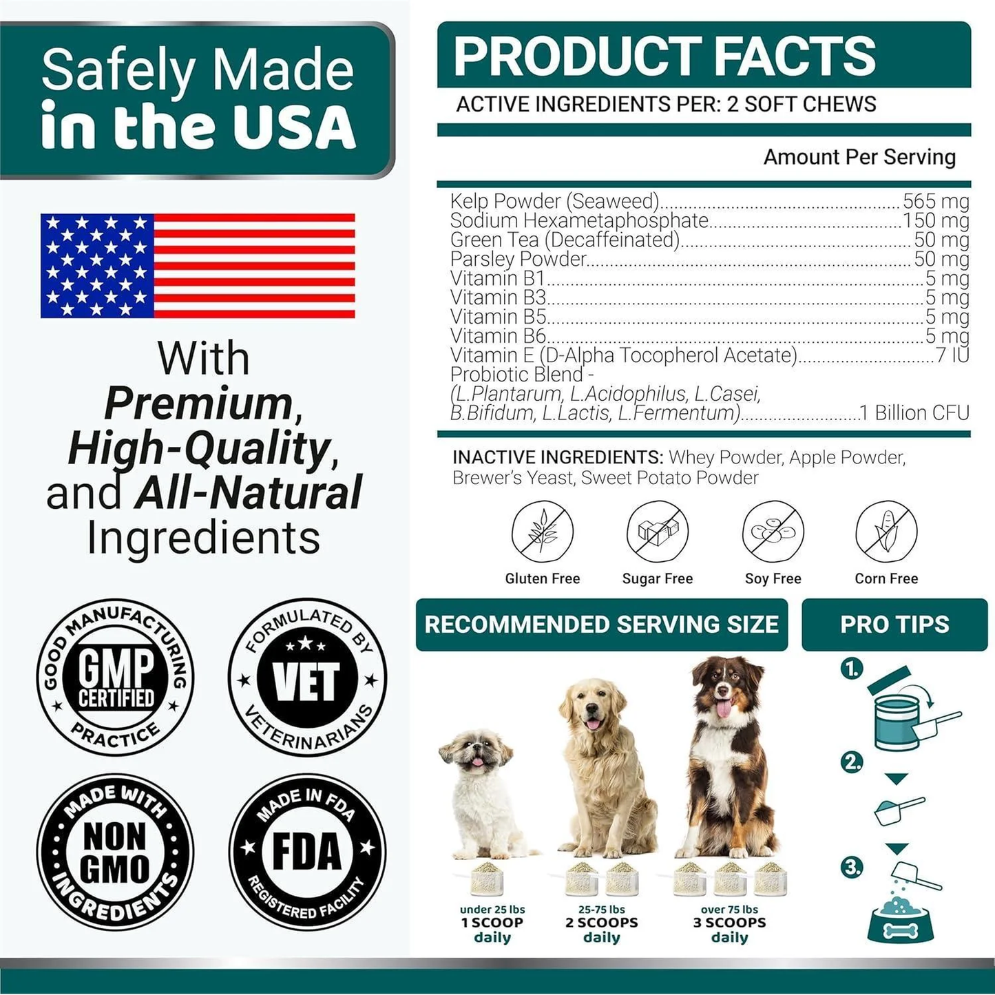 Dog Dental Powder 60 Scoops Breath Freshener with Multivitamin Dog Teeth Cleaning Powder Tartar and Plaque off Remover for Dogs Lab Co Probiotics Pet Oral Care Immune Support Vitamins and Supplements