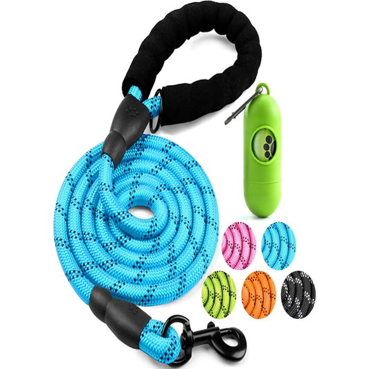 Dog Leash 6 FT Heavy Duty - Comfortable Padded Handle - 1/2 Inch Reflective Dog Leash for Medium Large Dogs with Poo Bag Dispenser