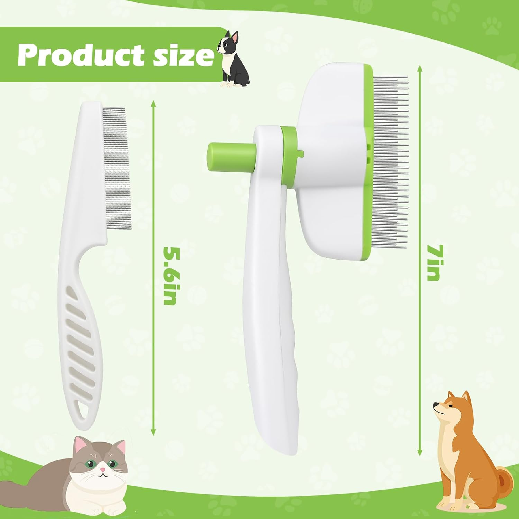 Rotatable Flea Comb for Cats and Dogs, Self Cleaning Pet Flea Comb Grooming Brush for Shedding and Detangling, Fine Tooth Tick Lice Comb for Short & Long Pet Hair Removal Tool,2 Pcs