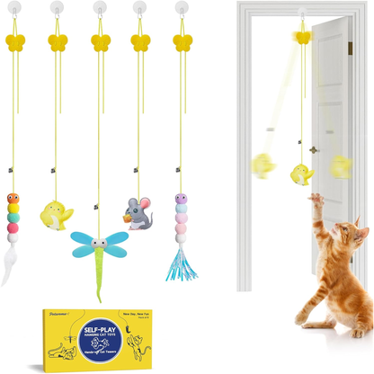 Interactive Cat Feather Toy 5 Pcs, Cat Teaser Retractable Hanging Indoor Kitten Play Chase Exercise, Mental Physical Stimulation for All Breeds and Species