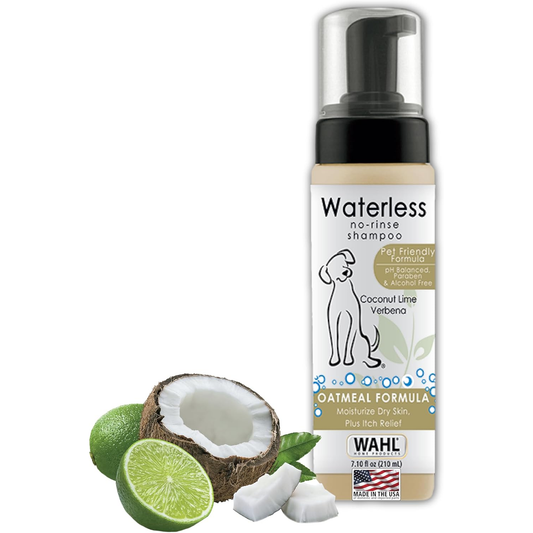 Wahl Pet Friendly Waterless No Rinse Shampoo for Animals - Coconut Lime Verbena Scent – Oatmeal Formula Cleans, Conditions, Detangles & Moisturizes Dogs Fur – 7.1 Oz 