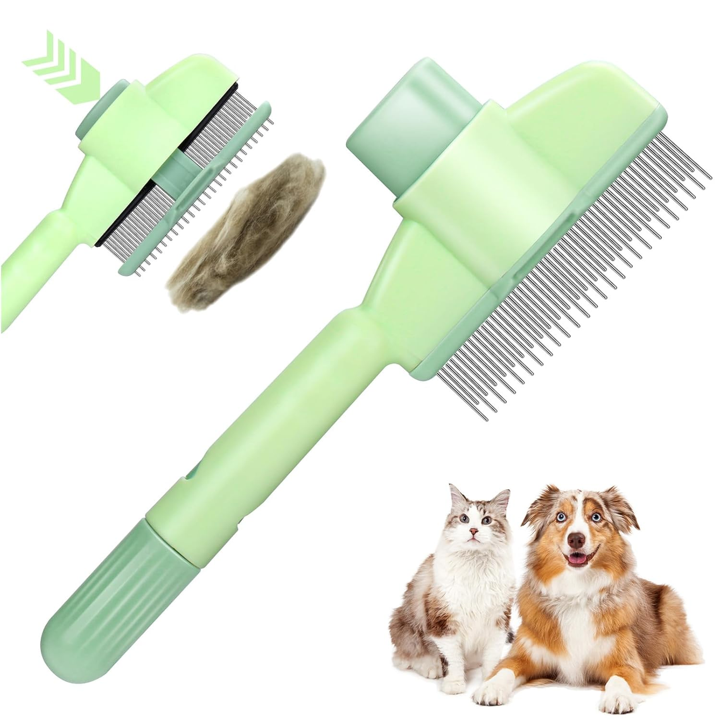 Rotatable Flea Comb for Cats and Dogs, Self Cleaning Pet Flea Comb Grooming Brush for Shedding and Detangling, Fine Tooth Tick Lice Comb for Short & Long Pet Hair Removal Tool,2 Pcs