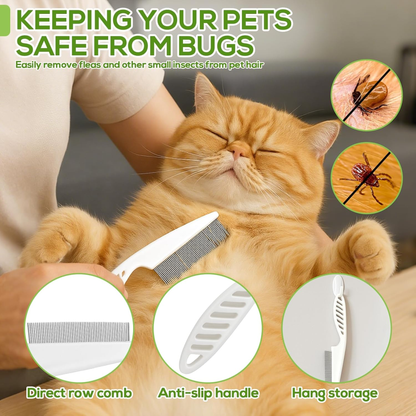 Rotatable Flea Comb for Cats and Dogs, Self Cleaning Pet Flea Comb Grooming Brush for Shedding and Detangling, Fine Tooth Tick Lice Comb for Short & Long Pet Hair Removal Tool,2 Pcs