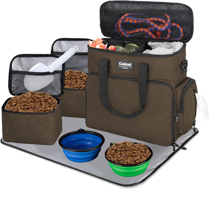Dog Travel Bag Airline Approved–Pet Travel Tote with Collapsible Bowls,Food Containers & Feeding Mat–Multi-Pocket Organizer for Dogs & Cats, Durable & Water-Resistant for Hiking,Trips,Outdoors