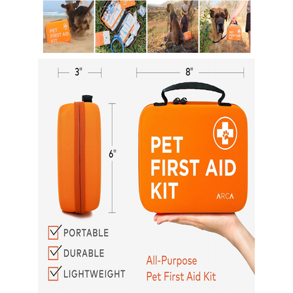 Cat & Dog First Aid Kit for Car - Pet Emergency Kit for Home Office Travel – Dog Camping Essentials with Digital Thermometer, Muzzle & Mini First Aid Pouch