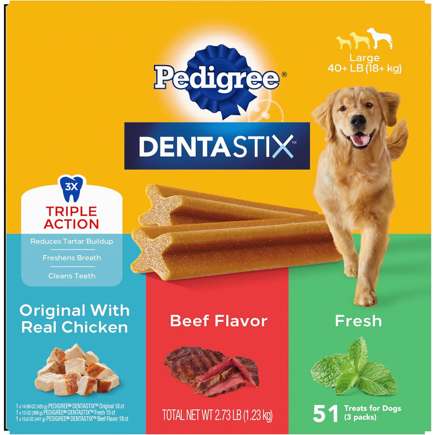 Pedigree Dentastix Large Dog Treats, Original, Beef & Fresh, 2.73 Lb. Variety Pack (51 Treats Total)