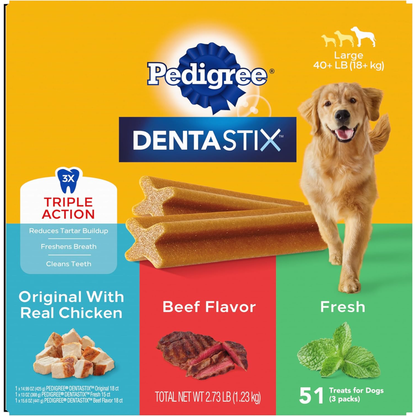 Pedigree Dentastix Large Dog Treats, Original, Beef & Fresh, 2.73 Lb. Variety Pack (51 Treats Total)