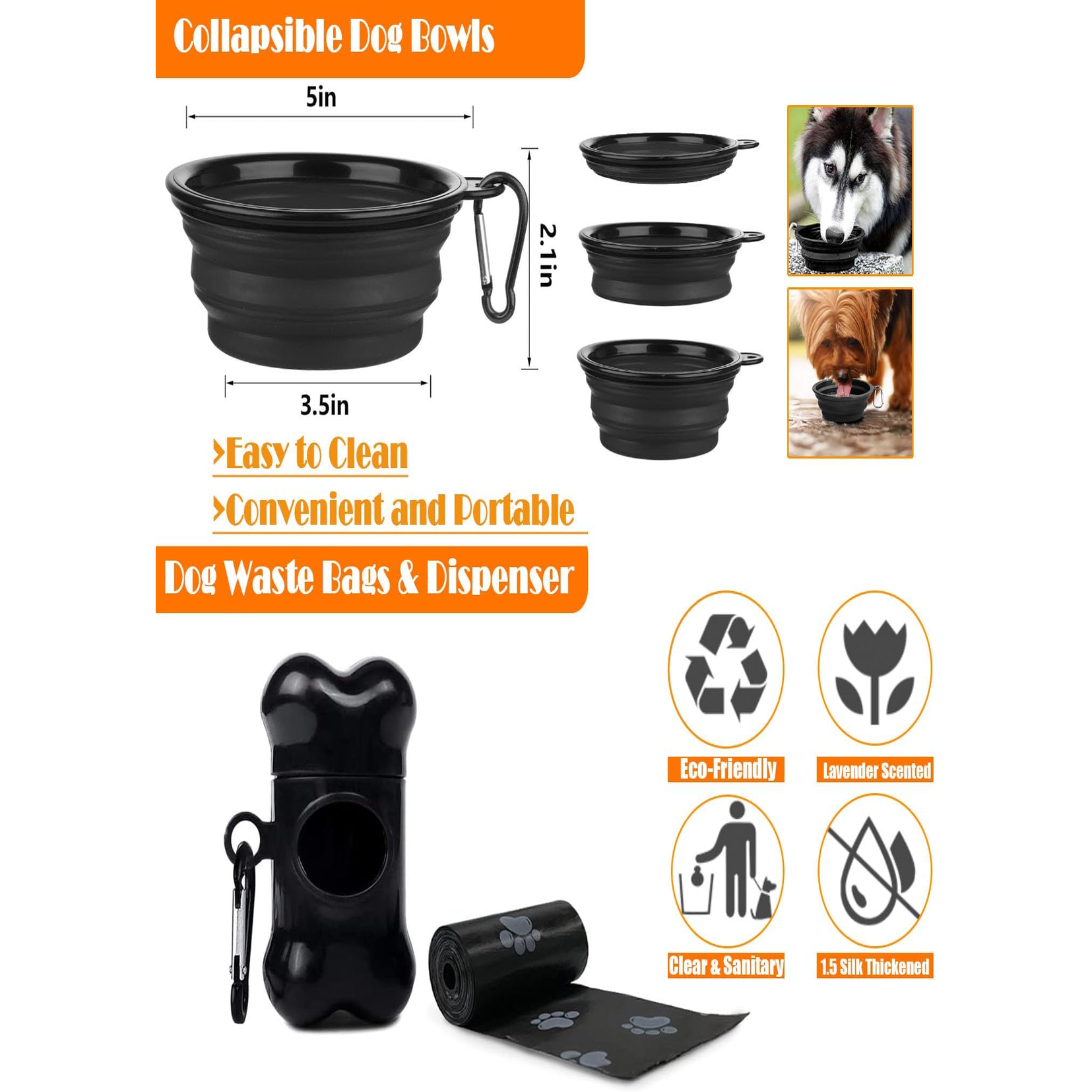No Pull Dog Harness, Collar & Leash Set | Includes Dog Seat Belt, Collapsible Bowls & Poop Bag Dispenser, Fits Small to Large Dogs(Black-XL)