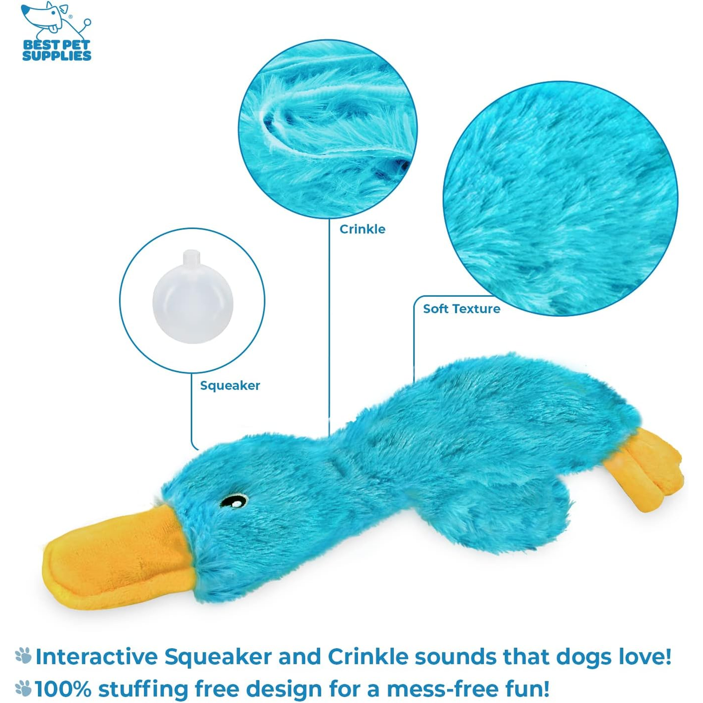 Best Pet Supplies Interactive Squeaky Dog Chew Toy, Ideal Dog Toys for Chewers, Small, Medium & Large Dogs, and Fetch Lovers - Crinkle Duck (Turquoise), Medium