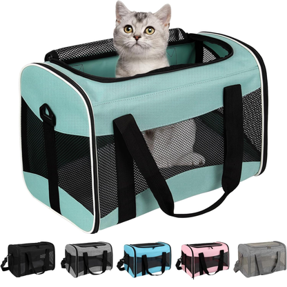 Cat Carrying Case Pet Dog Carrier Soft-Sided Cat Bag Airline Approved, Pet Travel Carrier up to 15 Lbs, Collapsible Cats Carrier Dog Carrier for Medium Small Cats Dogs(17X11X11 Green)