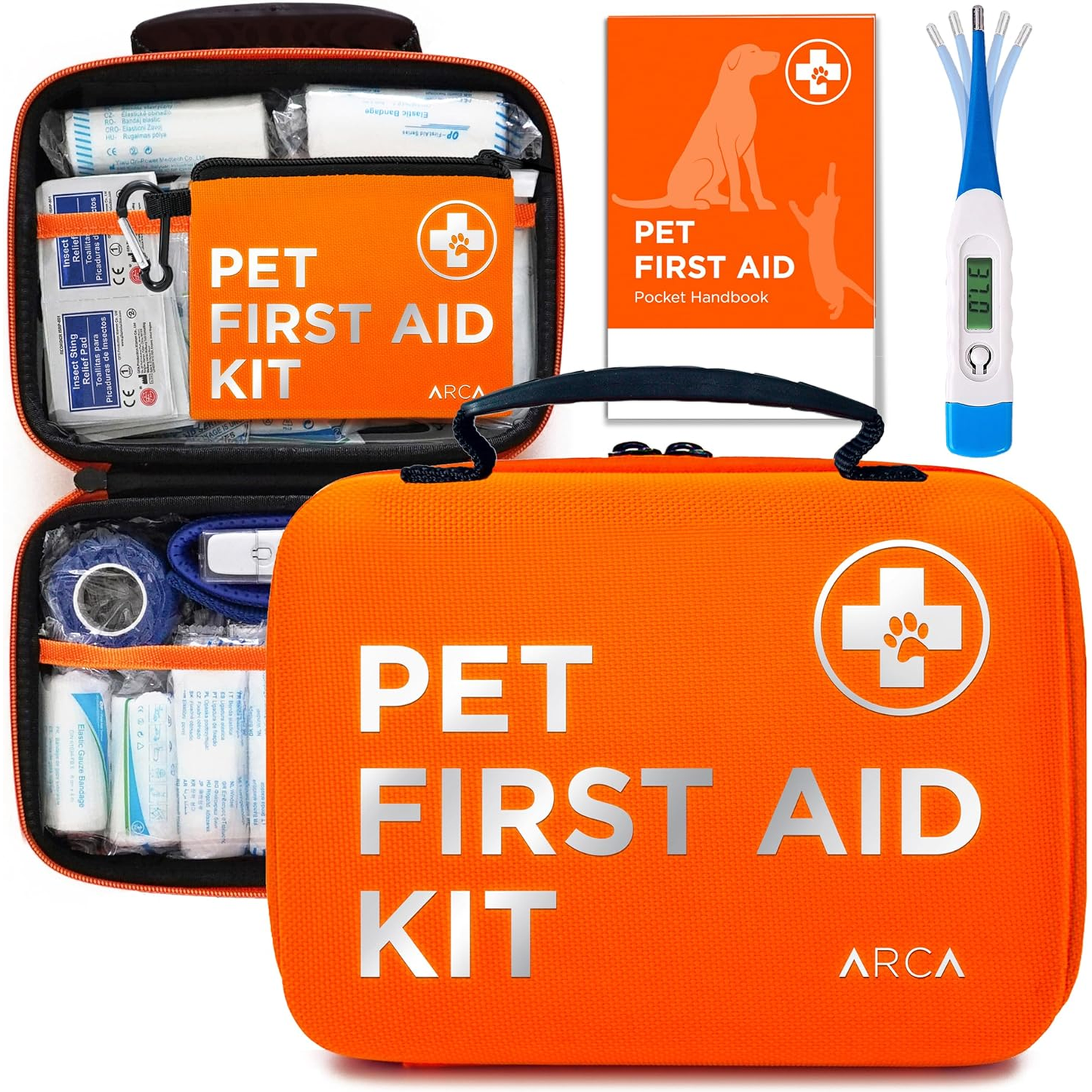 Cat & Dog First Aid Kit for Car - Pet Emergency Kit for Home Office Travel – Dog Camping Essentials with Digital Thermometer, Muzzle & Mini First Aid Pouch