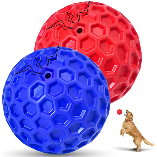 2 Pack Indestructible Squeaky Dog Balls for Aggressive Chewers, Interactive Dog Toys for Teething