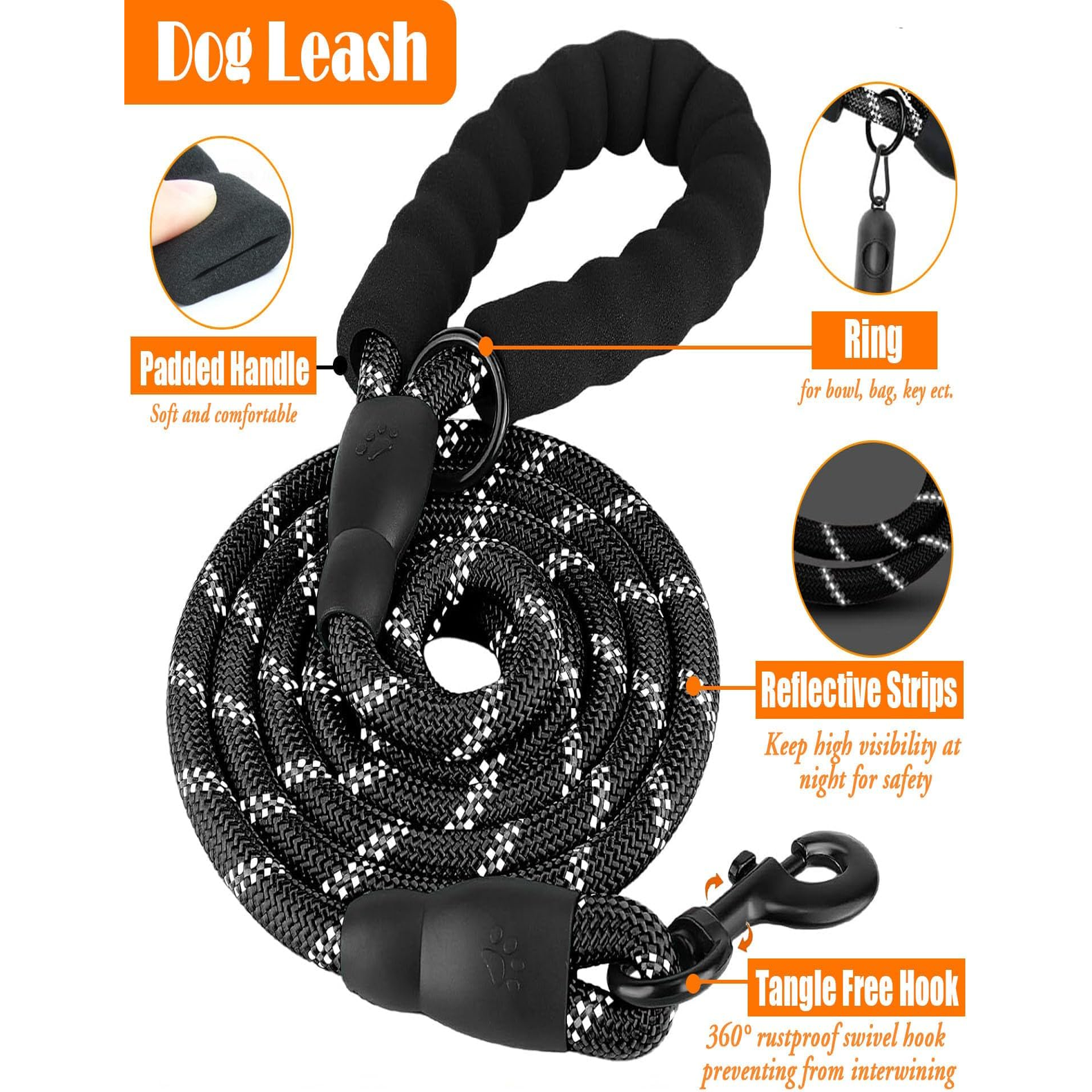 No Pull Dog Harness, Collar & Leash Set | Includes Dog Seat Belt, Collapsible Bowls & Poop Bag Dispenser, Fits Small to Large Dogs(Black-XL)