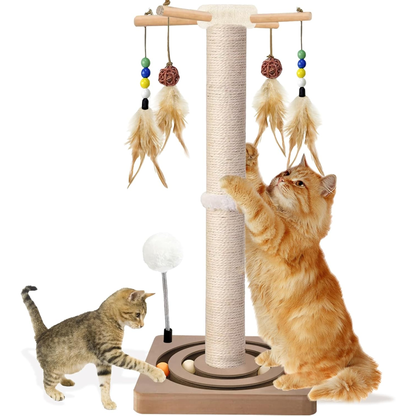 Cat Scratching Post, Sisal, Interactive Furniture Toys for Indoor Cats Adults, 2 Mounting Methods Scratcher Tree Tower with Hanging and Ball Track