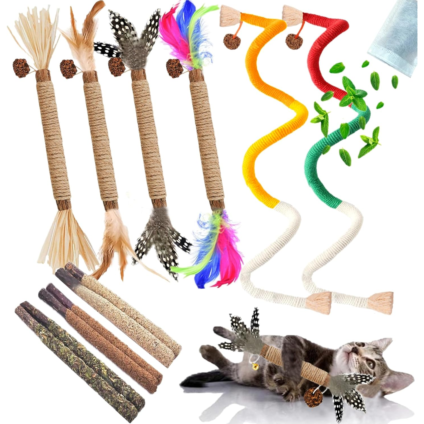 Cat Toys 12Pcs Catnip Toys for Indoor Cats, Silvervine Chew For Cleaning Teeth, Dental Stick Treat 