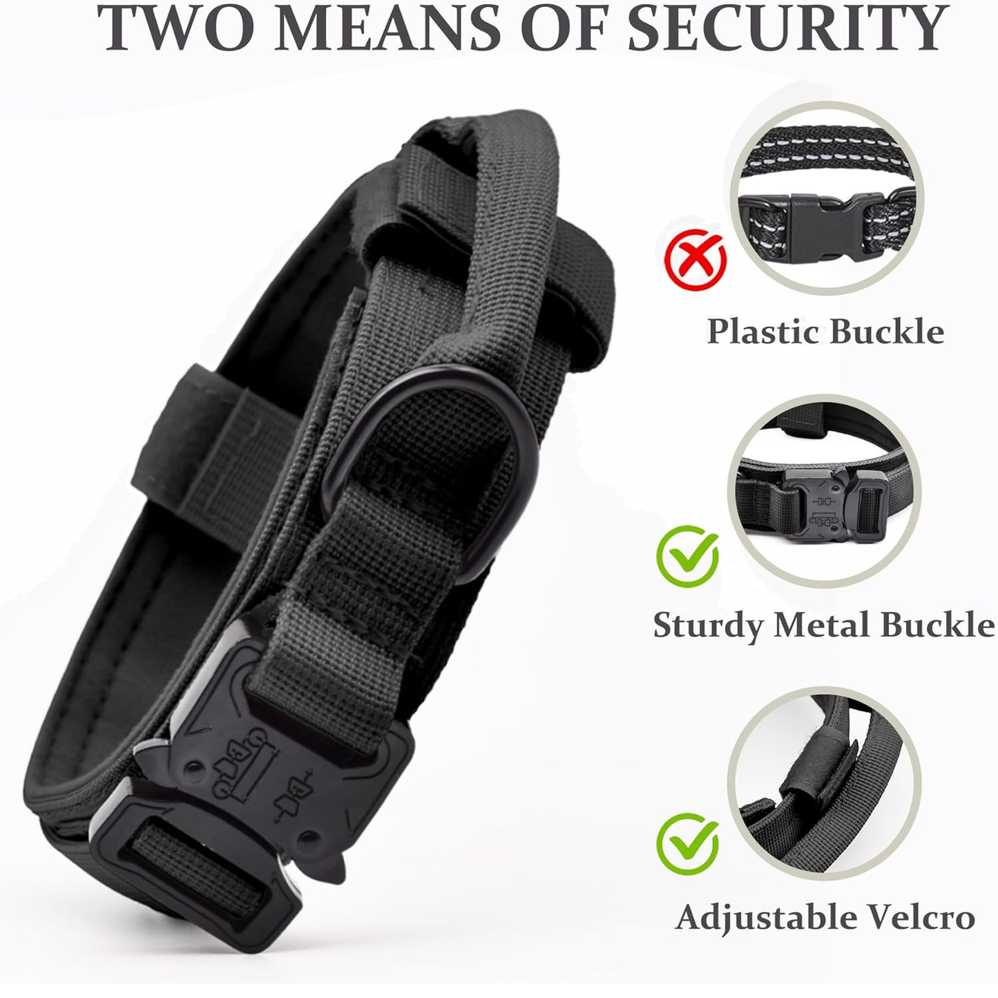 Tactical Dog Collar, Adjustable Military Training Nylon Dog Collar with Control Handle and Heavy Quick-Release Metal Buckle for Small Medium Large Dogs, Black M