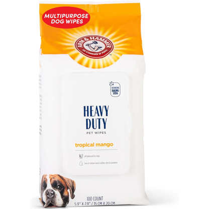 Arm & Hammer for Pets Heavy Duty Multipurpose Bath Wipes for Dogs, Travel Size, Mango Scent | All Purpose Dog Wipes Remove Odor & Refresh Skin for Pets | 30 Ct Pack of Travel Pet Wipes