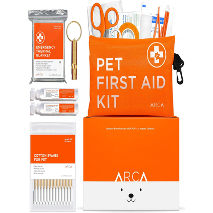 Cat & Dog First Aid Kit for Car - Pet Emergency Kit for Home Office Travel – Dog Camping Essentials with Digital Thermometer, Muzzle & Mini First Aid Pouch