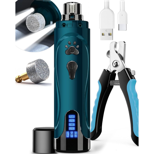 Dog Nail Trimmers and Dog Nail Clippers Kit, Whisper Quiet Electric Grinder with Light, for Small, Medium, Large Dogs, Cats Toenail Grooming, 3 Speeds