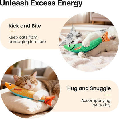 Fish Cat Kicker Toys, 3 Pack, Catnip Crinkle Sound, Soft and Durable, Interactive Kitten Kicker for Indoor Exercise 9.4 Inches 