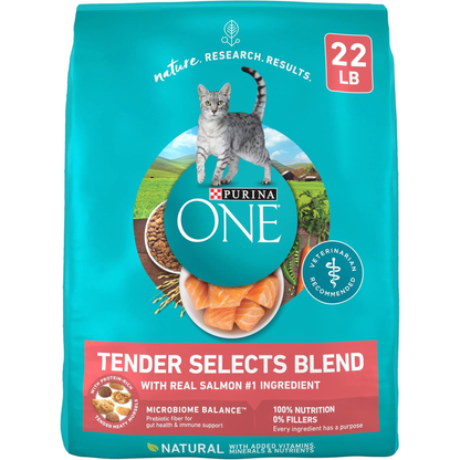 Purina ONE Natural Dry Cat Food, Tender Selects Blend with Real Salmon 